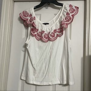 Signature Studio White/Red Embroidered Top